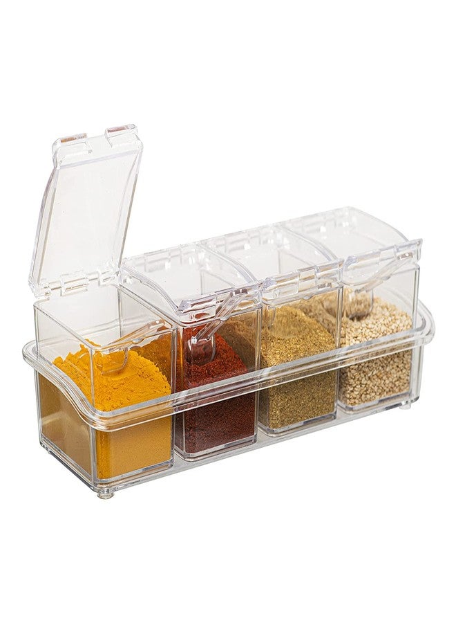 NISHIV Crystal Clear Seasoning Acrylic Kitchen Box Transparent Spice Jar Box Case Set | 4 Grid Crystle Masala Spice Holder Set/Jar Storage Box Container - Image 4